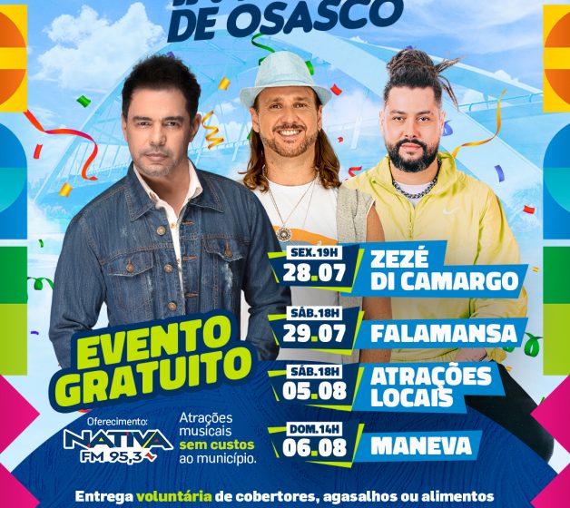  Festival de Inverno traz Zezé Di Camargo, Falamansa e Maneva a Osasco dia 28/7