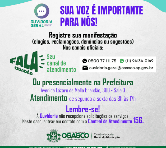  Ouvidoria Geral de Osasco lança plataforma “Fala Cidadão”