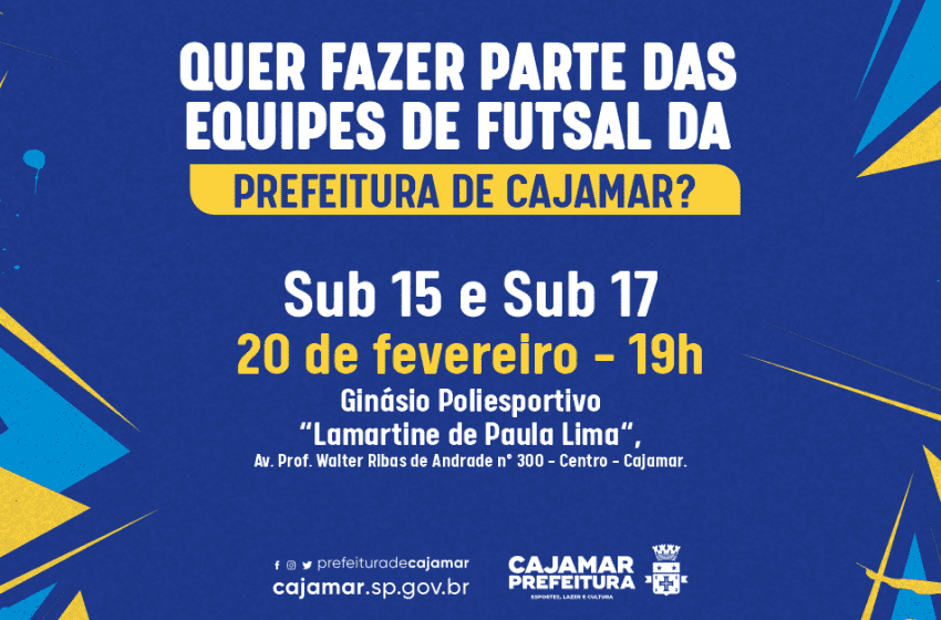  Quer fazer parte das equipes de futsal da Prefeitura de Cajamar?