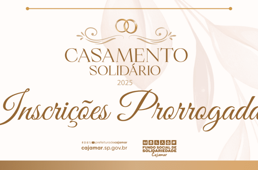  Inscrições para o Casamento Solidário 2025 são prorrogadas até 15 de agosto em Cajamar