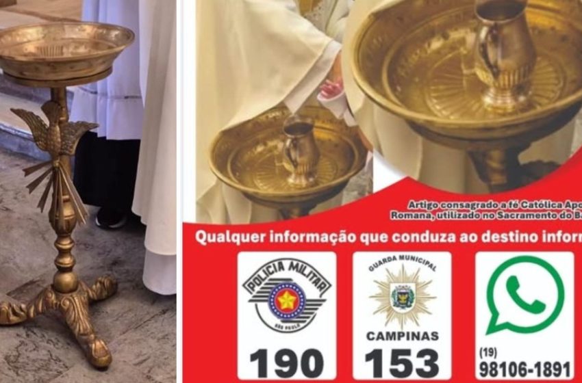  Pia batismal furtada em Campinas mobiliza igreja por retorno de peça sagrada